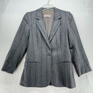 ESCADA Womens Vintage Blazer‎ Wool Gray Purple Striped Blazer Size 36 Damaged